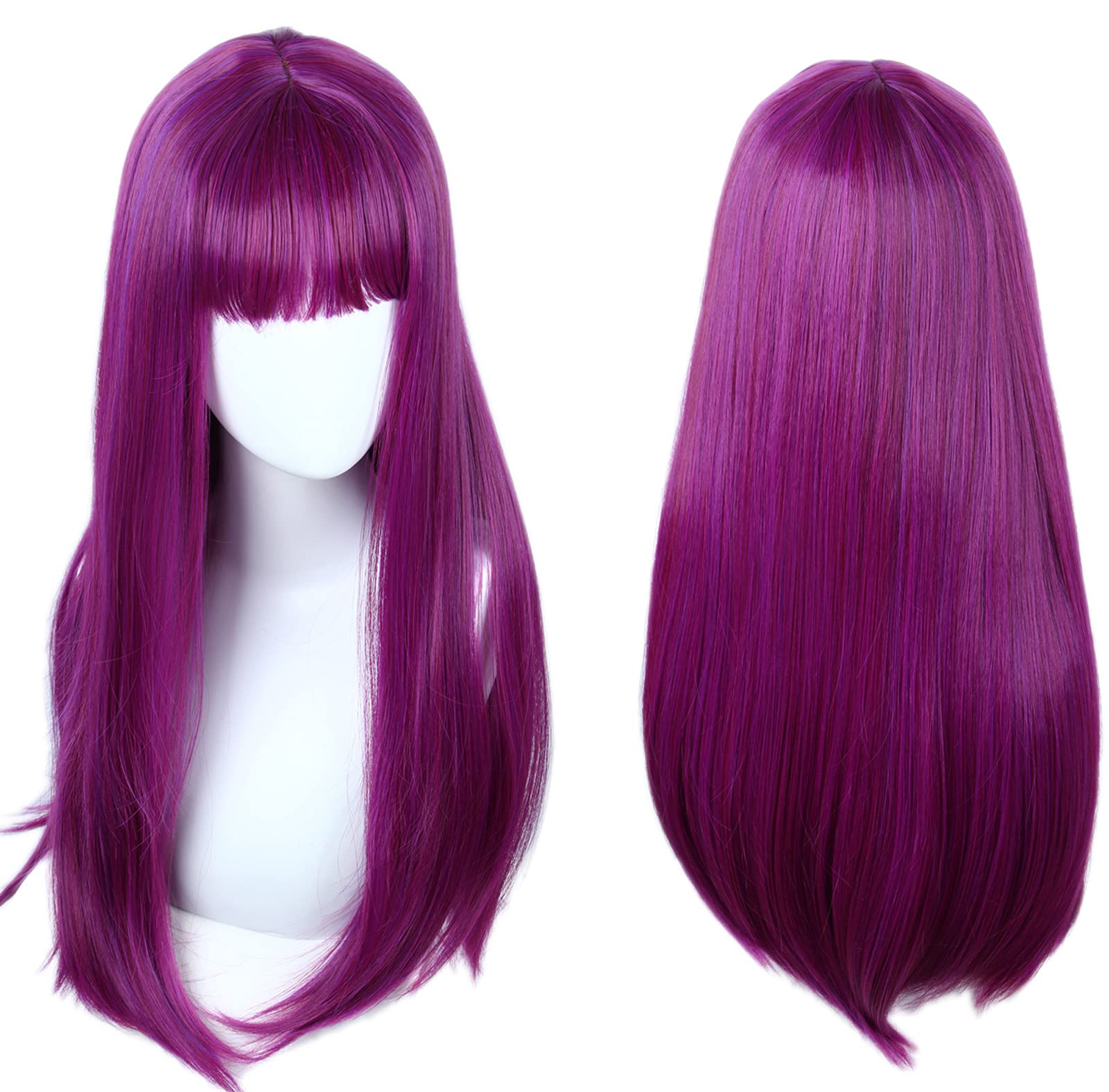 Linfairy Women's Long Straight Purple Wig with bangs (Adult)
