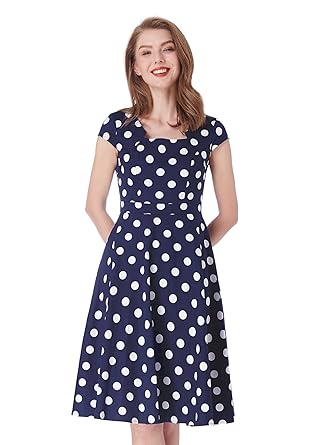 blue and white polka dot dress