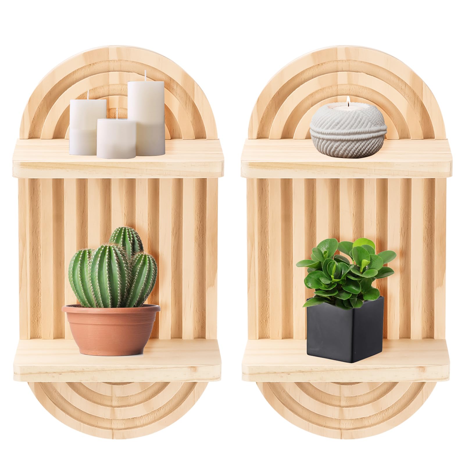 BlyeMichdi 2 Pcs Wood Shelves for Wall Decor,Wooden Small Hanging Shelves for Plant Candle,Floating Shelf Room Decoration Aesthetic for Nursery Bedroom Living Room