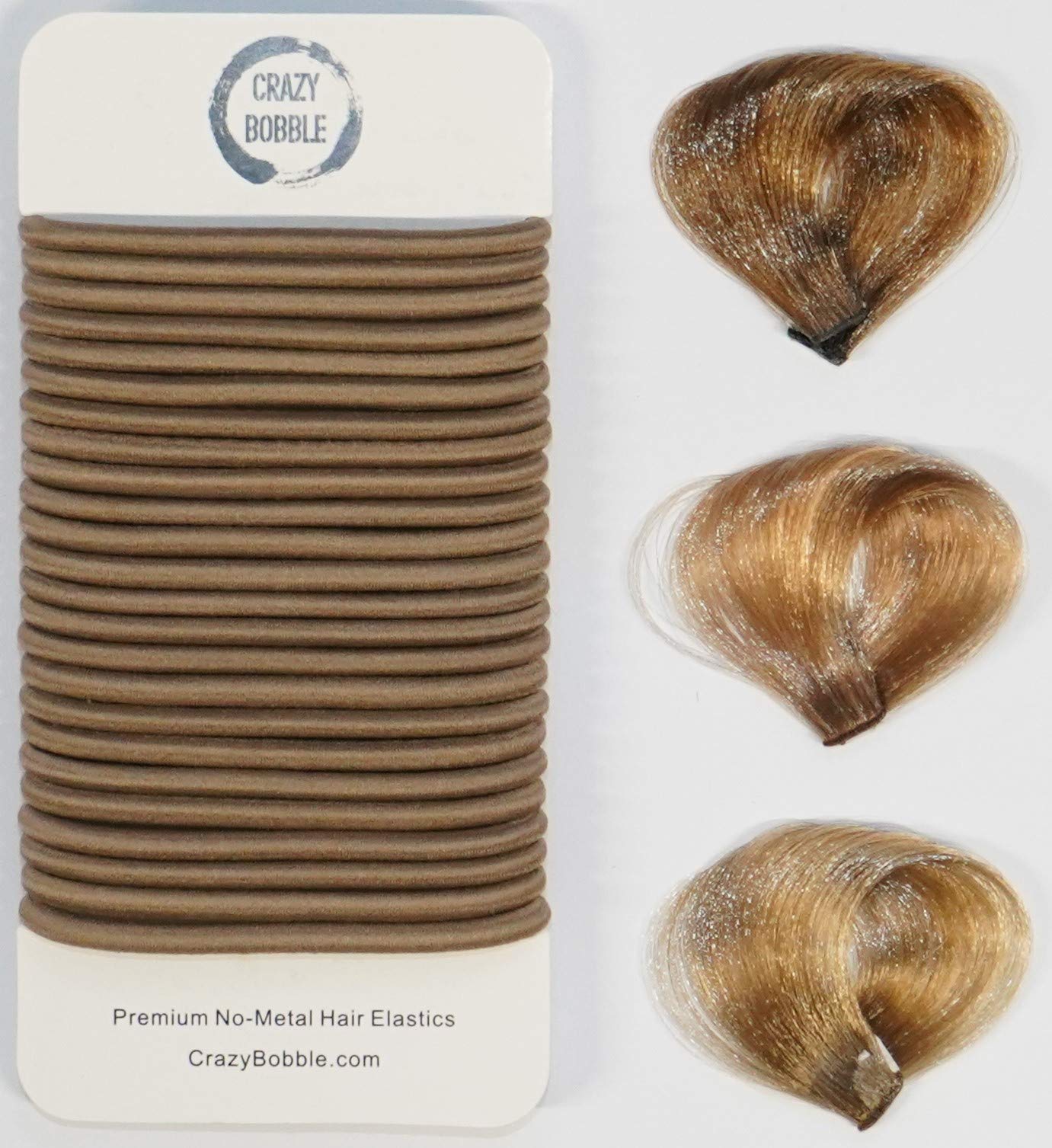 24 Pcs Light Ash Brown Crazy Bobble® Premium Non-Metal Hair Elastics Hair Bands 4mm Thick Hair Ties For Adults and Kids