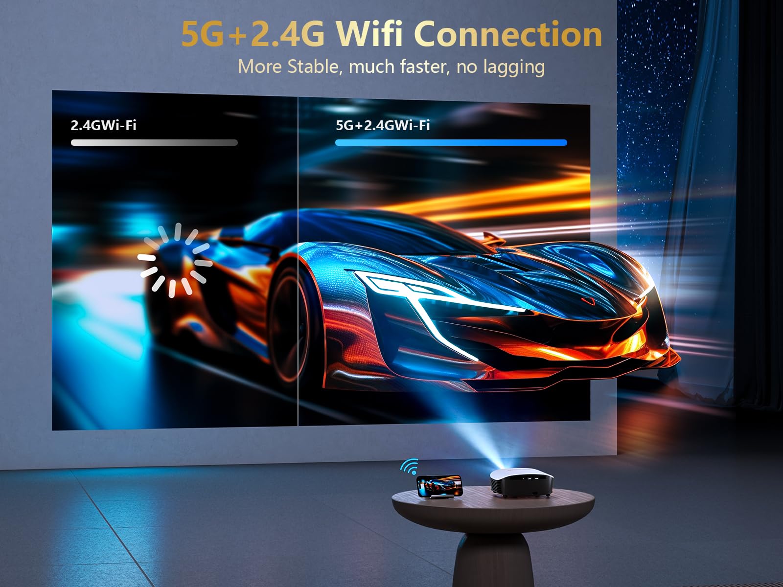 GooDee Smart Mini Projector with WiFi and Bluetooth - 4K Support Built-in Streaming Apps, AI Auto Focus & Auto Keystone, Dolby Audio, Indoor/Outdoor FHD Home Theater Projector for Movies & Gaming