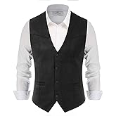 PJ PAUL JONES Men's Western Cowboy Suit Vest Slim Fit Faux Suede Leather Dress Vests Waistcoat for Wedding