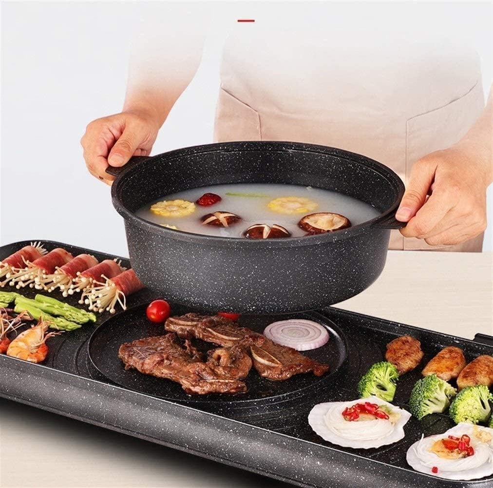 review NOLOGO Electric BBQ Grill Hot Pot Grill Multifunction with Ceramic Coating Grill Smokeless BBQ Portable Electric Grill Separable for Home Party