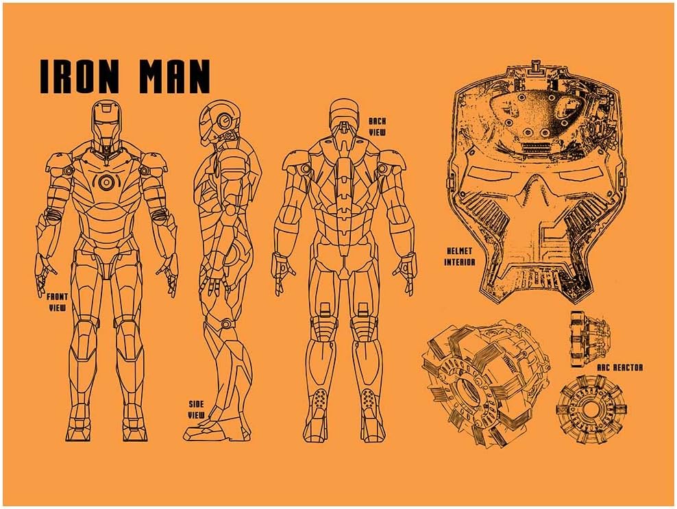 Inked and Screened Sci-Fi and Fantasy Iron Man Profile Print, Orange Fizz - Black Ink