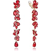 Crysdue Clip On Earrings for Women Rhinestone Crystal Teardrop Cluster Wedding Bridal Non Pierced Long Dangle Earring for Prom Party