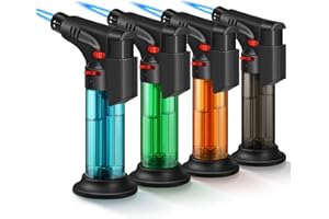 Samniu 4 Pack of Torch Lighter, Jet Flame, Butane gas, Mini Refillable Windproof Lighters, for candle, fireplace, grill (Gas not Included)
