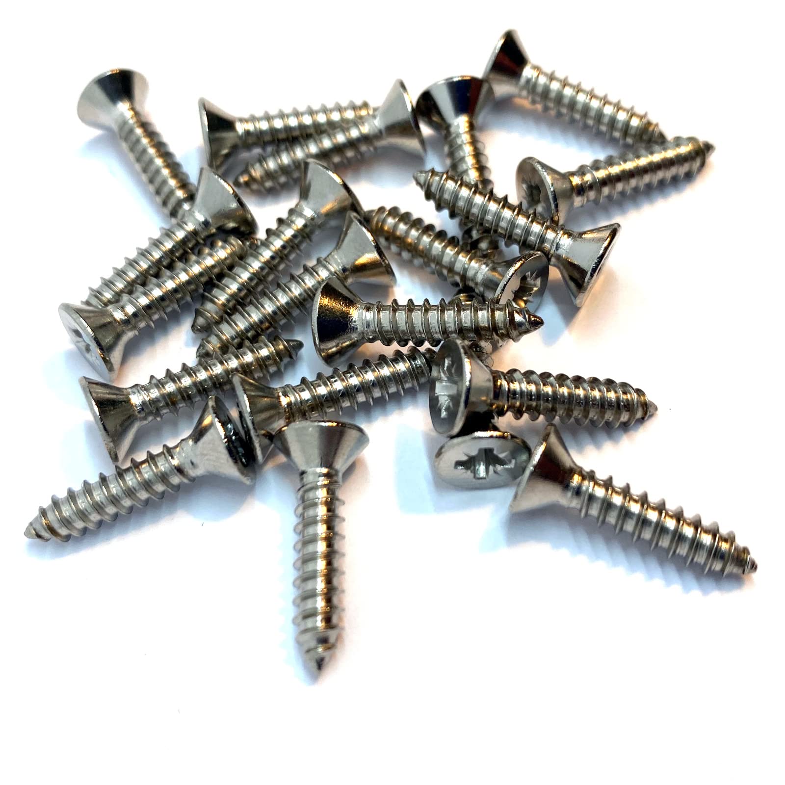 No.6 x 3/4" (3.5mm x 19mm) Pozi Countersunk Self-Tapping Screw DIN7982 - A4 (316) Stainless Steel (Pack of 20)