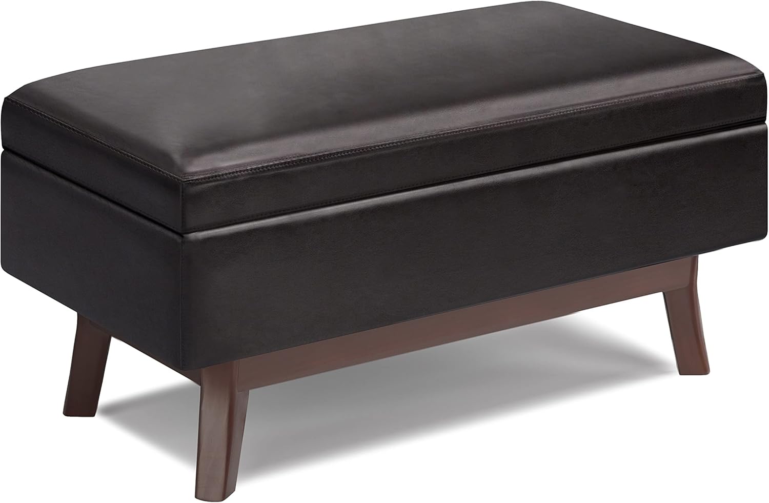 SIMPLIHOME Owen 36 inch Wide Mid Century Modern Rectangle Small Rectangular Storage Ottoman in Tanners Brown Faux Leather, for the Living Room, Family Room and Entryway