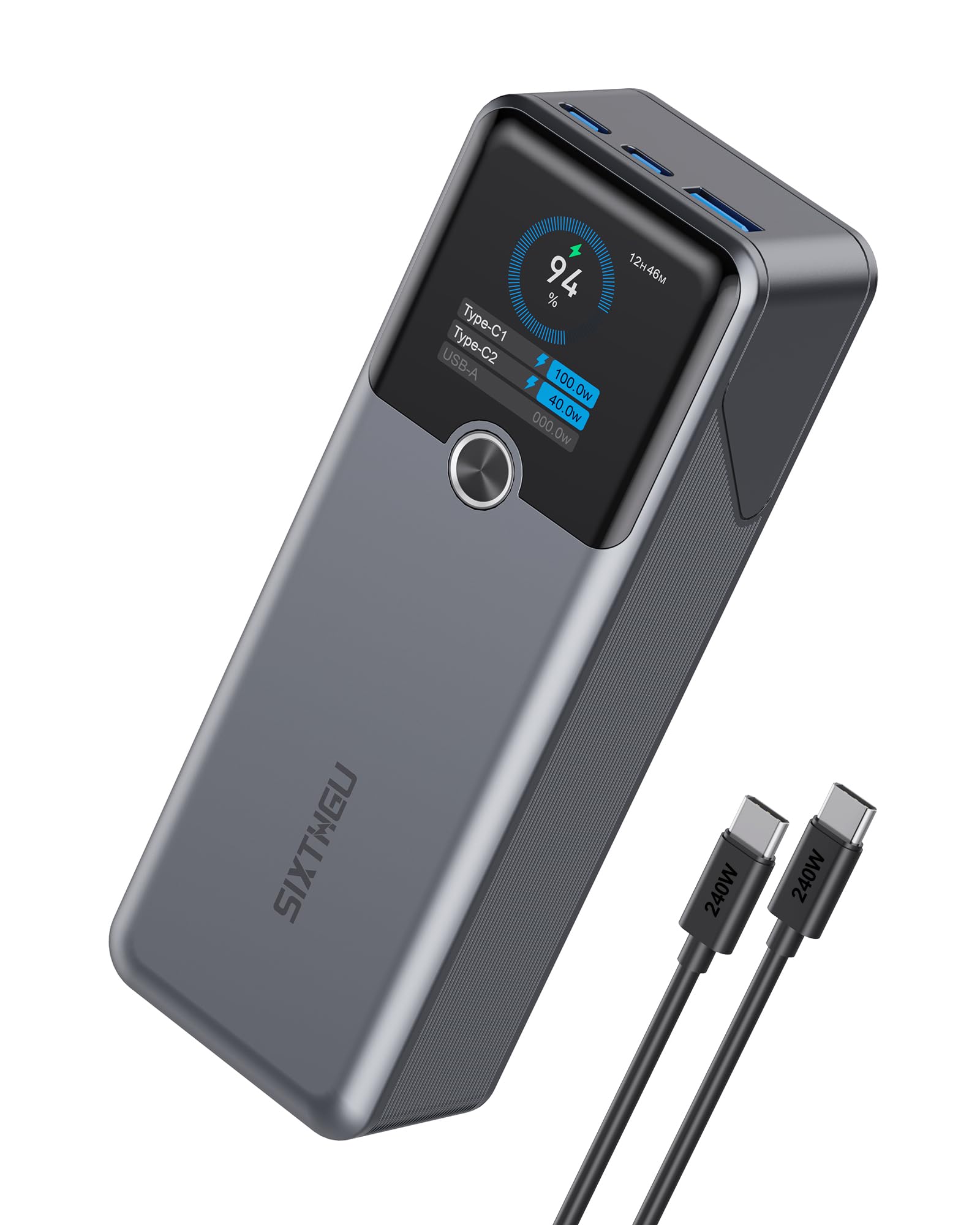SIXTHGU Laptop Power Bank, 3-Port 20,000mAh Portable Charger with 200W Max Output, PD 3.1 Fast Charging, Flight-Approved for Travel, PowerTower, for MacBook, iPhone 17/16 Series, and More（White）