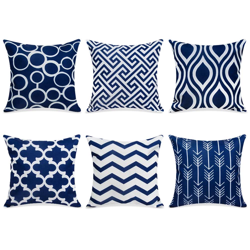 Topfinel Navy Cushion Cover Canvas Decorative Square Throw Pillow Cases