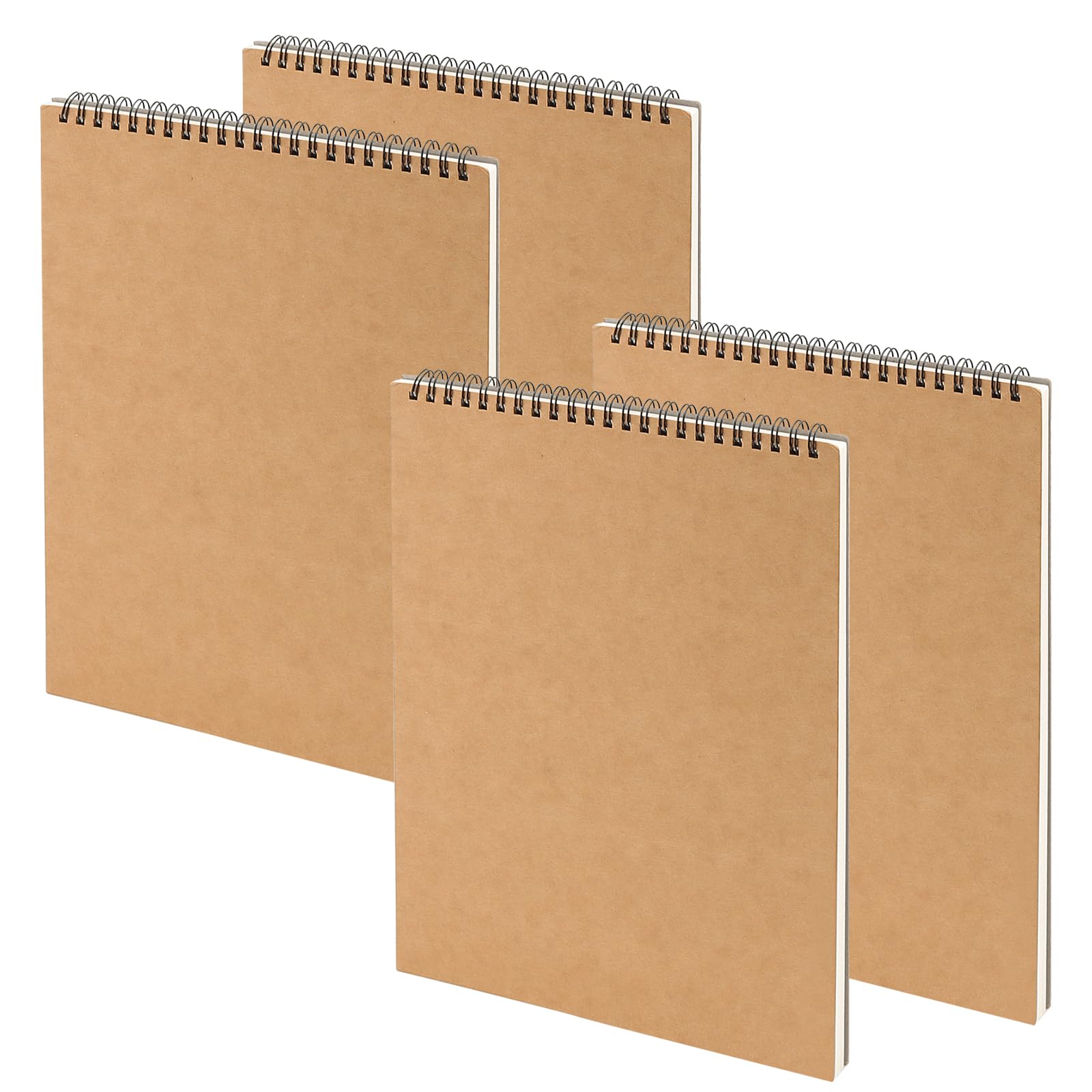 MUKCHAP 4 Pack A4 Spiral Bound Landscape Sketchbook, 160gsm A4 Sketch Drawing Pad with Kraft Hardboard Cover, 30 Sheets/60 Pages