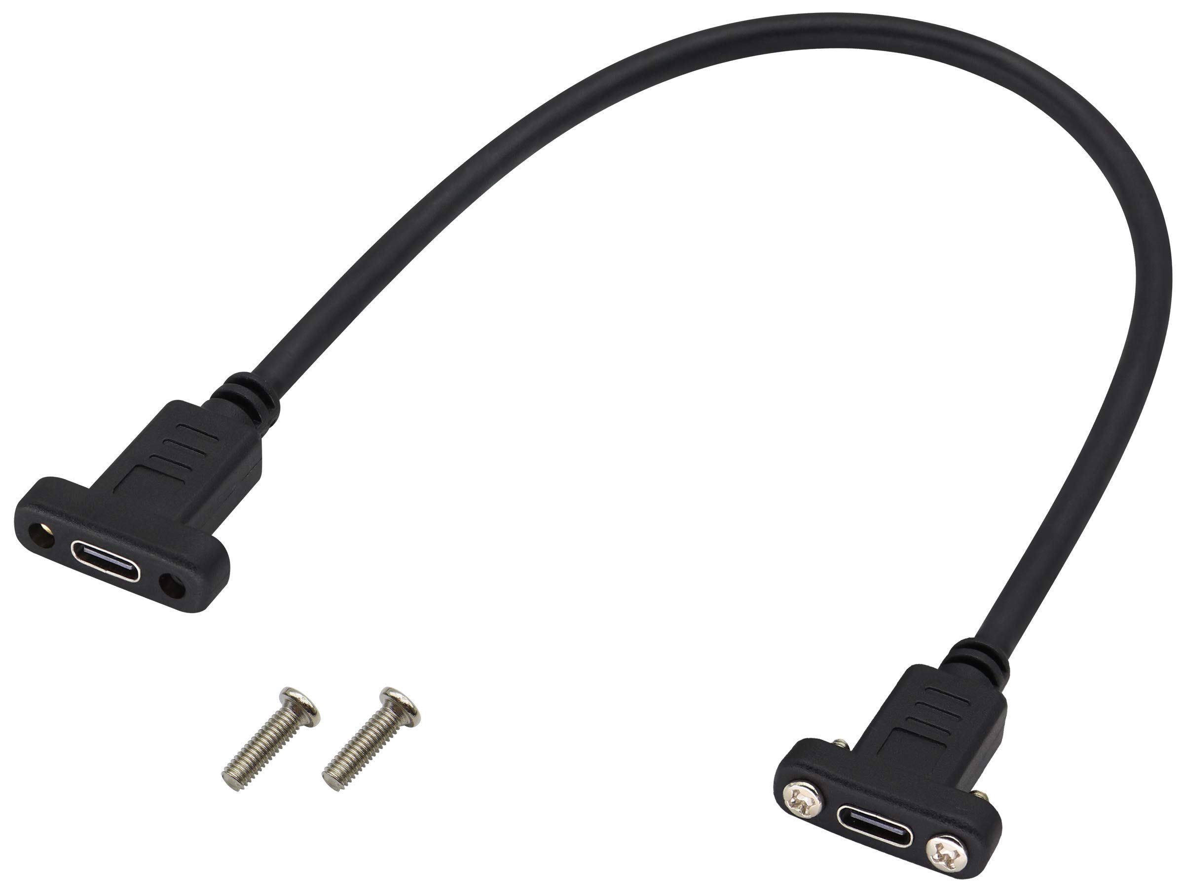 AAOTOKK USB C to 3.1Type C Panel Mount Screw Cable (3A) USB 3.1 Type C Female to Female Panel Mount Cable, Supports Charging,Data,Audio,Video Cable for Laptop, (0.3M/1ft)