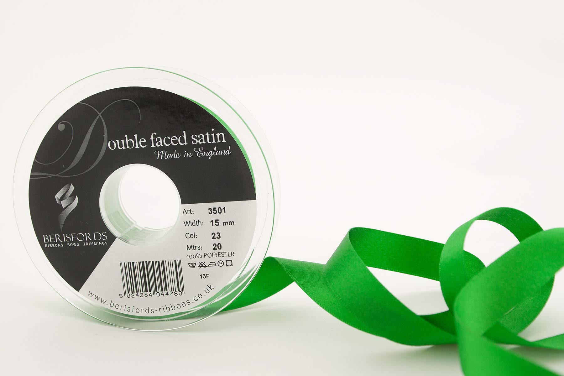 Berisfords Ribbon, Emerald, 15 mm x 20 m — image 1