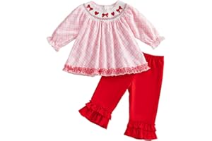 Toddler Baby Girl Valentines Outfit Bow Heart Long Sleeve Sweatshirt Flare Pant Infant Girl Valentine Day Clothes