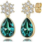 Elegant Austrian Crystal Teardrop Dangle Earrings for Women,14K Gold Plated Flower Drop Earrings Jewelry Gift for Birthday Wedding Anniversary