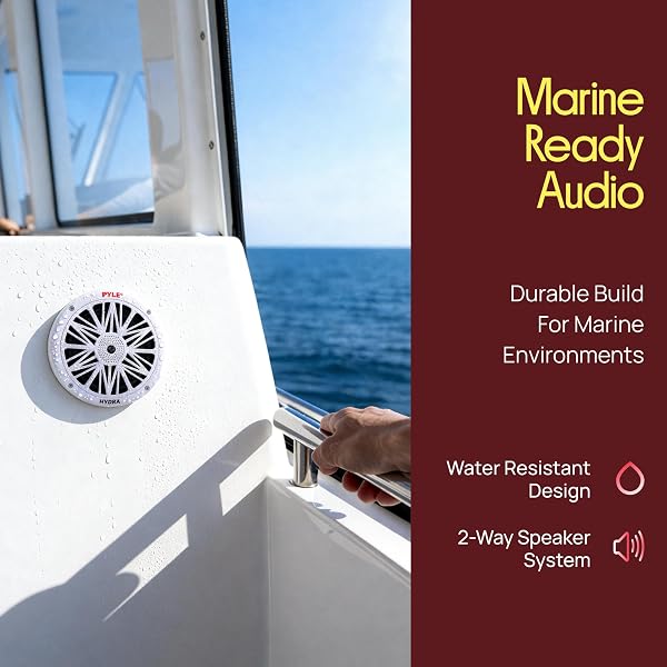 PYLE 6.5 INCH DUAL MARINE SPEAKERS – 2 WAY WATERPROOF AND WEATHER RESISTANT OUTDOOR AUDIO STEREO SOUND SYSTEM WITH 200 WATT POWER, POLY CARBON CONE AND BUTYL RUBBER SURROUND – 1 PAIR (WHITE)