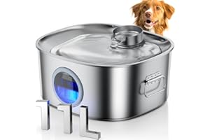 MAILOFY Dog Water Fountain Stainless Steel, 11L/2.8Gal Large Pet Water Fountain for Large Dogs Inside, Dog Fountain Water Bowl Automatic Dispenser with Visible Window & LED, Ultra Quiet for Dogs and Multi-Pet