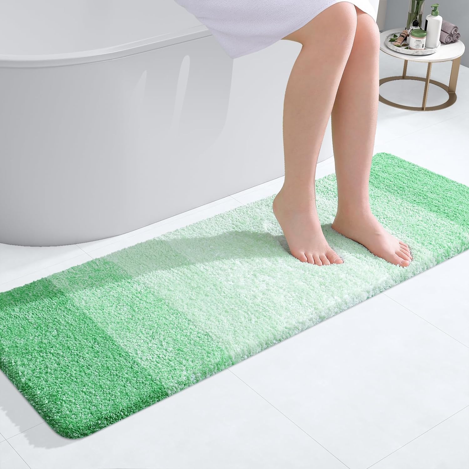 smiry Microfiber Bath Mat, 40 x 120 cm, Non-Slip Super Absorbent Bathroom Mat, Extra Soft Thick Floor Foot Mat, Fluffy Shaggy Bath Mats Rugs for Bathroom, Green — image 1