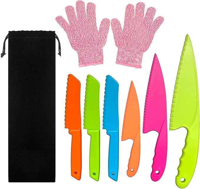 LLGLEU Kid Plastic Kitchen Knife Set Children's Safe Cooking Knives Set with Cut Resistant