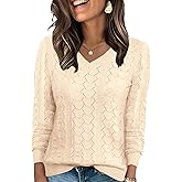 Ivicoer Womens Sweaters V Neck Long Sleeve Pullover Tops Hollow Out Fall Outfits Fashion Clothing 2025