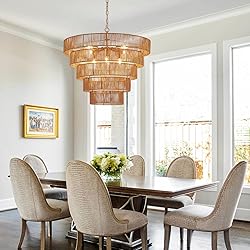 YOMECOO 25.6" Large Rattan Chandelier Vintage