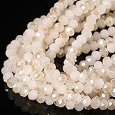 5 Strands 3mm White Half Plated Faceted Rondelle Beads, Songxi Glass Beads for Keychain Making Necklace Earring Jewelry Making for Gemstone DIY Craft Supplies