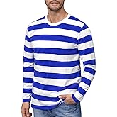 Funny World Men's Striped T-Shirt Crewneck Long Sleeves Basic Casual Top