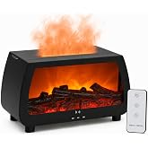 AChoice4U Fireplace Essential Oil Diffuser with Sound Pickup,200ml Flame Ultrasonic Aroma Humidifier Flame for Home,Bedroom (Black)