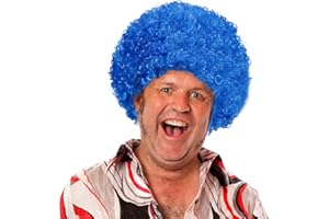 HODRME Unisex Short Fluffy Afro Wigs-Women Men Kinky Curly Disco Hippie Wig for Costume Cosplay Halloween Christmas Party (Blue)