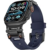 WINGLE Silicone Rubber Bands for Apple Watch Band Ultra 3/2/1 Band Ultra 49mm Series 11 10 46mm 45mm 44mm 42mm SE 3/2/1 9 8 7 6 5 4 3 2 1 Men, Military Rugged Metal Connector iWatch Sport Bands, Blue