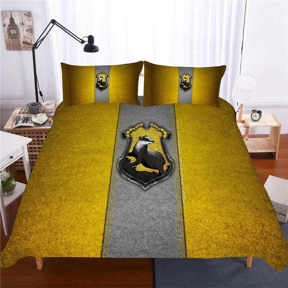 NICHIYO Harry Potter School of Magic Bedding Set - Duvet Cover and Two Pillow Cases Microfibre 3D Digital Print Three-Piece Set, 03, King 220x240cm