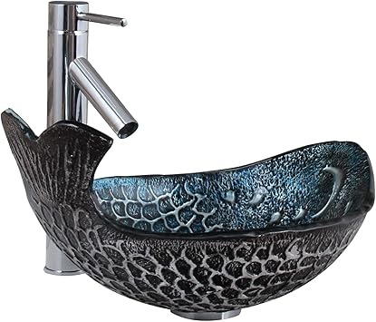 Elite Pacific Whale Pattern Tempered Glass Bathroom Vessel Sink