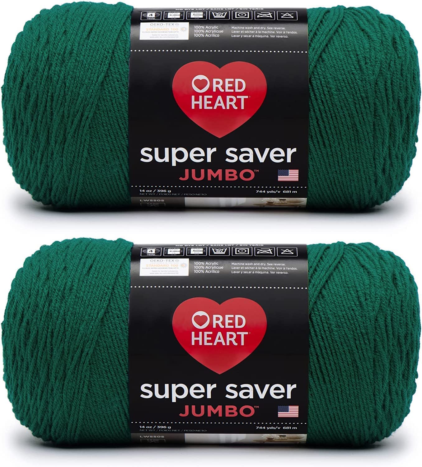 Red Heart Super Saver Jumbo Paddy Green Yarn - 2 Pack of 396g/14oz - Acrylic - 4 Medium (Worsted) - 744 Yards - Knitting/Crochet — image 1