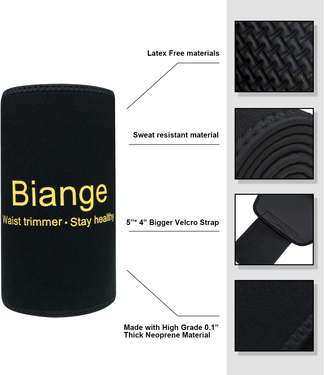 Biange Waist Trimmer for Women Men Sweat Band Waist Trainer, Stomach Wraps Sauna Belt, Neoprene Ab Belt - with Mesh Bag: Clothing