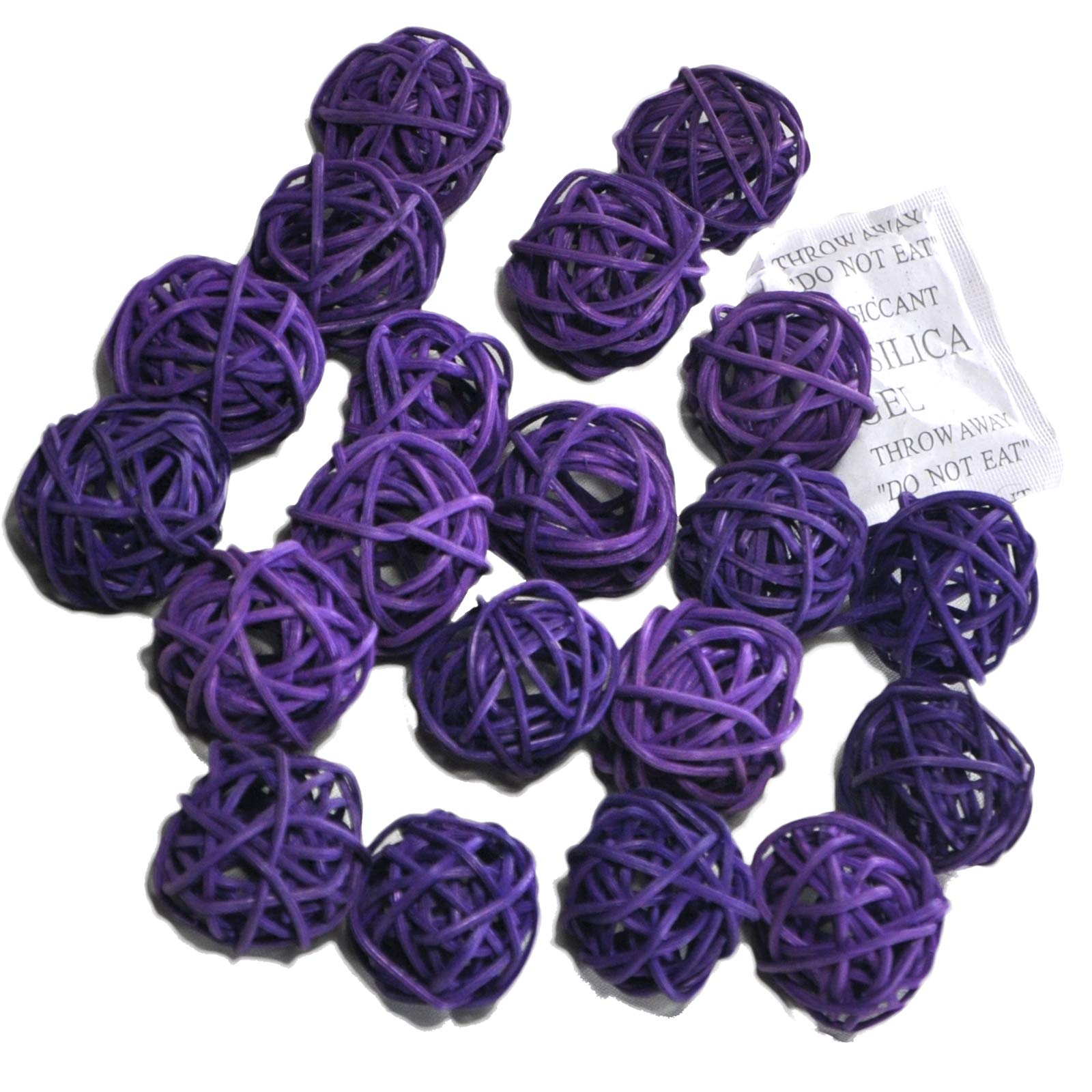 Ougual Natural Wicker Rattan Balls Table Wedding Party Hanging Wobble Ball Christmas Decoration (3cm, 20pcs, Deep Purple)