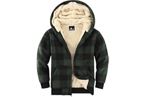 V VALANCH Boys Zipper Hoodie Kid Fleece Lined Plaid Flannel Jacket Winter Coat
