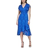 Kensie Women's Short Flutter Sleeve Faux Wrap Midi Dress