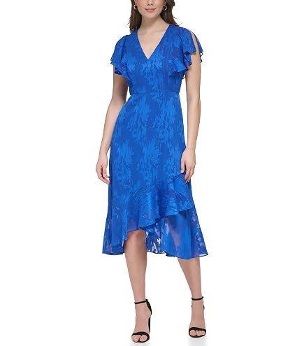kensie flutter sleeve midi dress Women's V-Neck Velvet Burnout Faux Wrap Dress, Olive, 0 at Amazon Women's Clothing store 24sale30 Saturated colors Short Plus Size Chiffon Color:Black with Silver Buckle