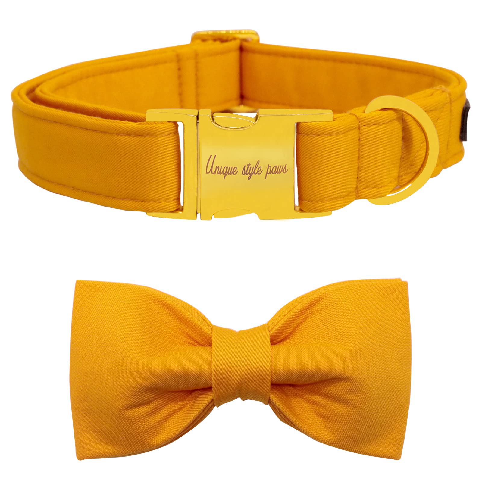 Unique style paws Dog Collar with Bowtie, Soft Cotton Collar with Reinforced Golden Metal Buckle Comfortable & Adjustable Collar for Small Medium Large Dogs & Cats