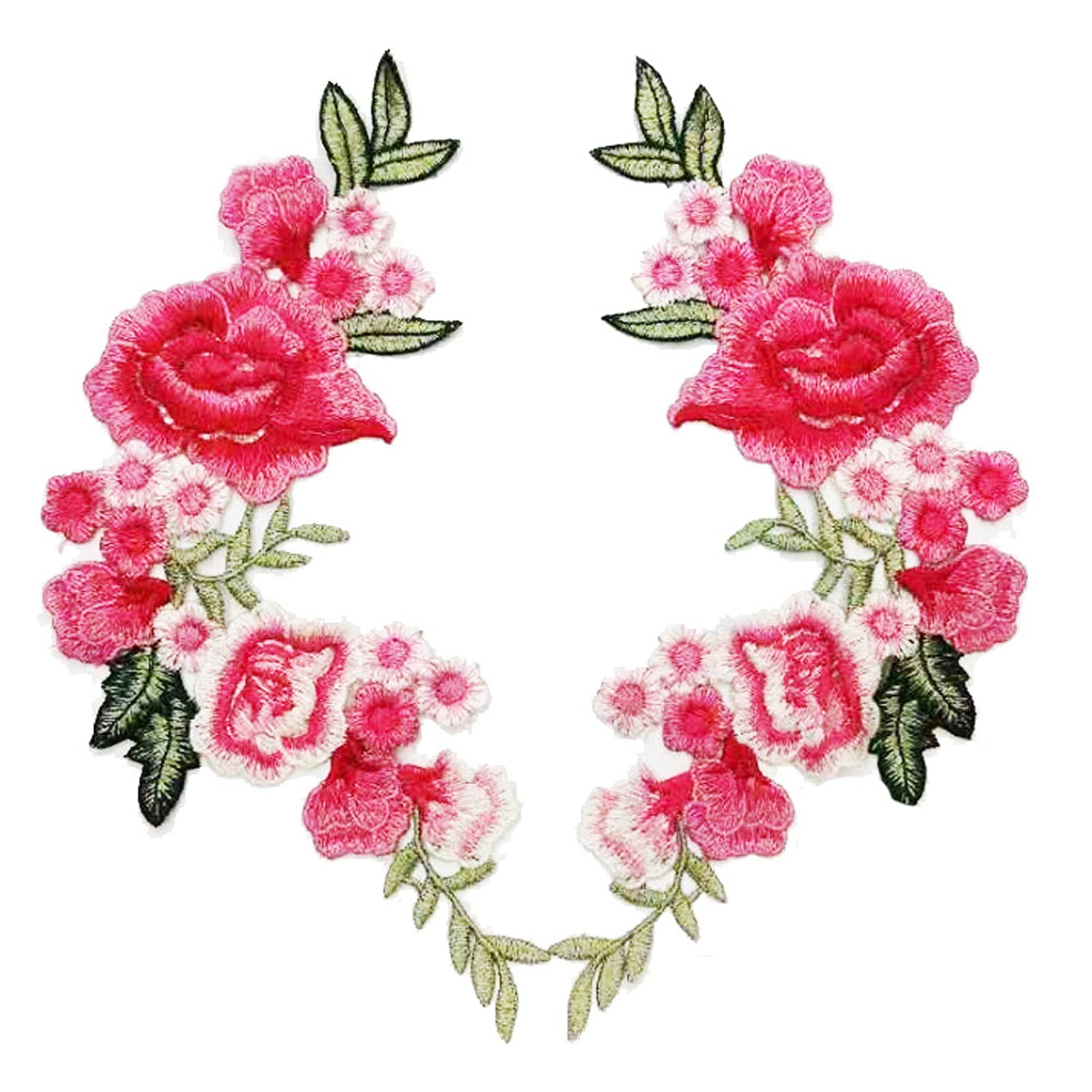 1 Pair Symmetrical Water Soluble Colored Flower Embroidered Patches for Clothing Applique Sewing On Patch DIY Handmade Patchwork Accessories (Hotpink)
