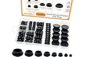 zDwfDc 125PCS 8 Sizes Black Rubber Plugs for Round Holes Silicone Plugs, 1" 3/4" 5/8" 1/2" 3/8" 5/16" 1/4" 1/5" Round Hole Plug Snap Locking, Used for Furniture DD028-b