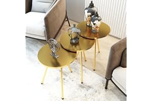 SUNRISE HOME DECOR Set of 3 Nesting END Tables - Round Stacking Coffee Side Tables for Small Spaces, Nightstand Bedside Table for Living Room, Bedroom, Living Room, Balcony, NO-Tools Assembly Gold