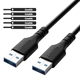 USB to USB Cable 4 Feet, USB 3.0 Male to Male Cord, Type A 5Gbps Data Transfer Cable for Hard Drive, Laptop, DVD Player, USB 3.0 Hub, Monitor, Camera, Set Up Box with 5 pcs Cable Ties- 4 ft (Color: Black, Tamaño: 4 Feet)