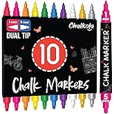 Chalkola Dual Tip Liquid Chalk Markers for Blackboard - (10 Pack, 1mm+5mm Fine, Bold Tip, w/Gold Silver) | Wet Erase, Erasable Chalk Pens for Chalkboard Signs, Car Windows, Calendar, Glass, Board