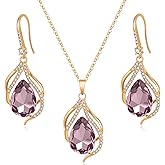EVEVIC Austrian Crystals Teardrop Hollow Twisted Pendant Necklace Earrings for Women 14K Gold Plated Halo Drop Dangle Earrings Hypoallergenic Jewelry Set
