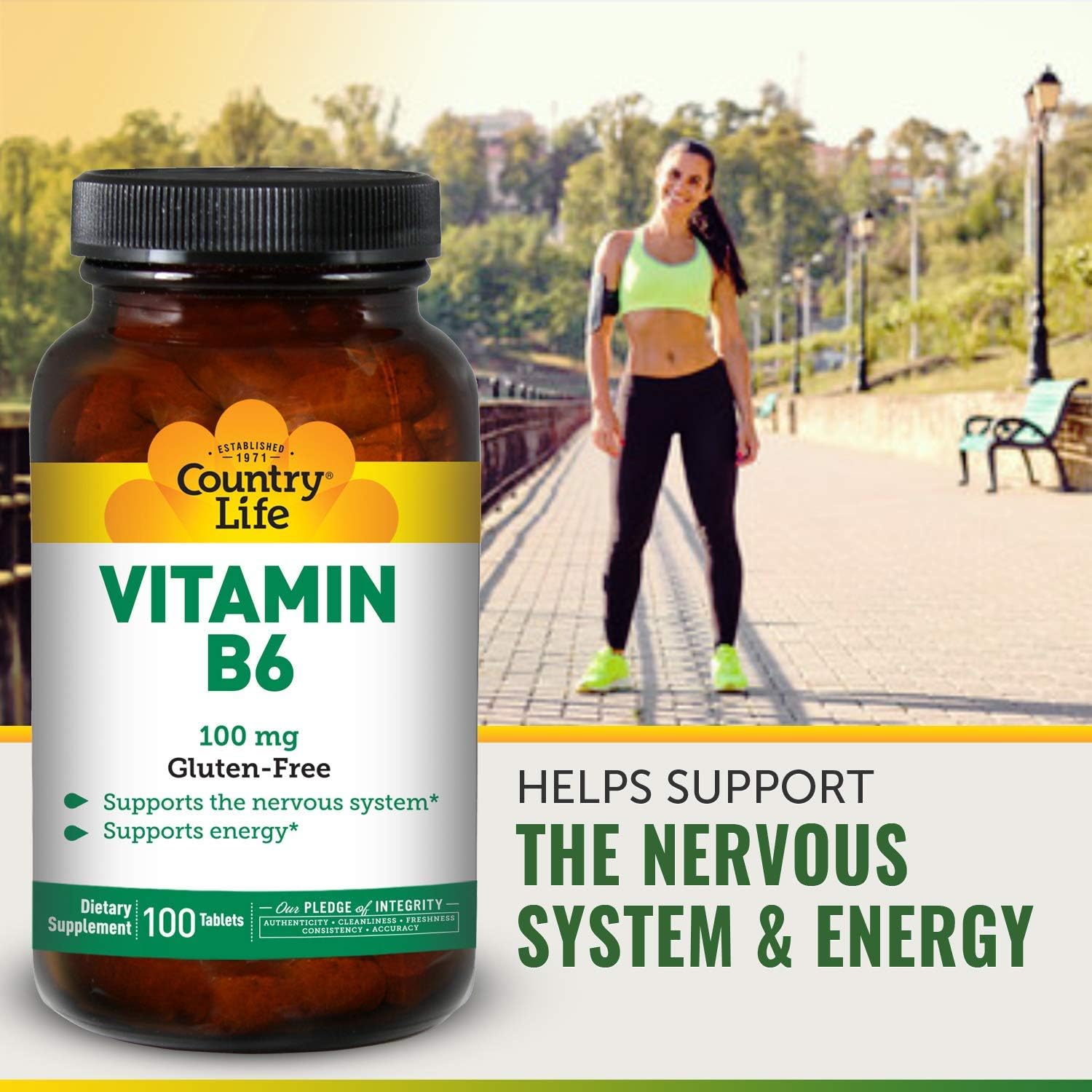 Country Life Vitamin B6 100 mg - 100 Tablets - May Help Support Nervous System - Supports Energy - Gluten-Free: Health & Personal Care
