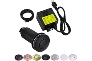BESTILL Sink Top Garbage Disposal Air Switch Kit, Matte Black 3.6" Long Push Button with Brass Cover, UL Listed