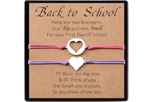YELUWA 2 Pcs Back to School Gift, First Day of School Gift, Lovely Charm Bracelets Set for Daughter/Son from Mother Mommy and Me Jewelry with Gift Box Wish Card
