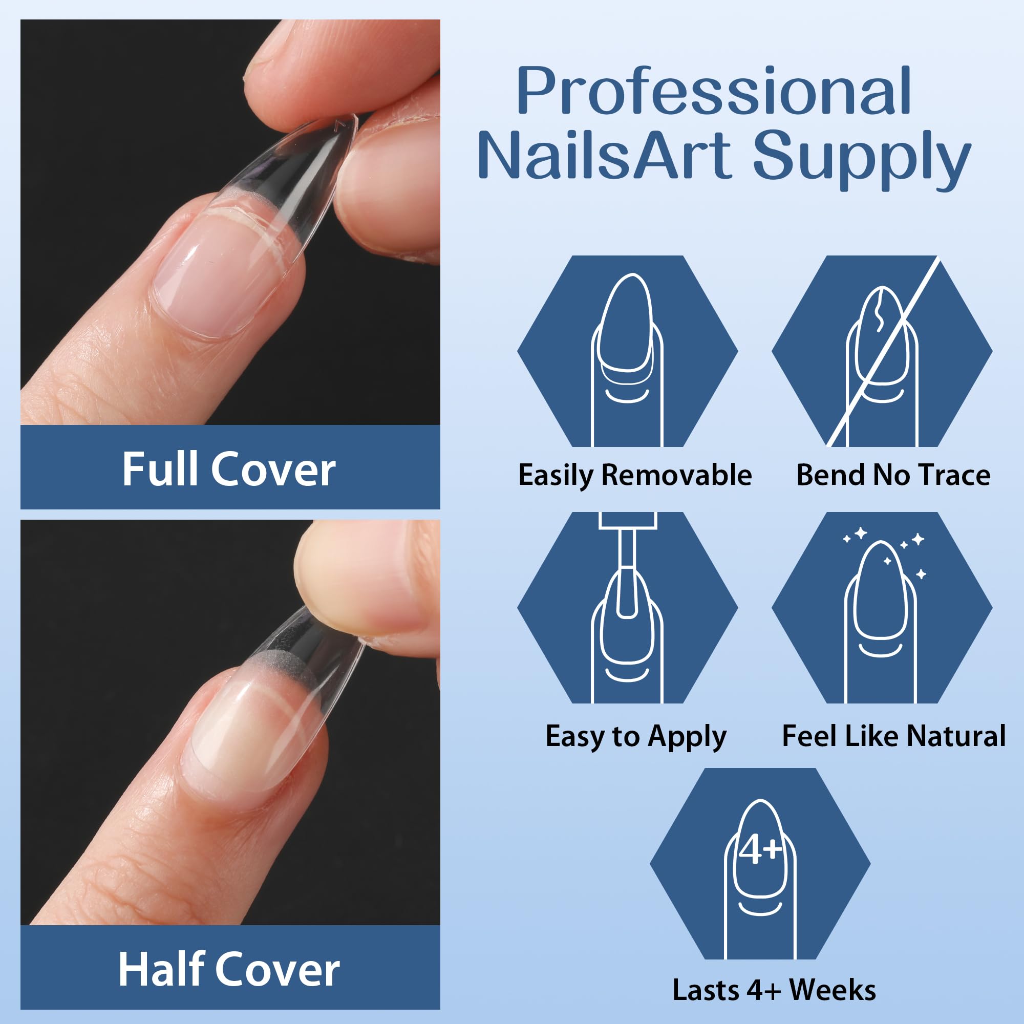 UNA GELLA Medium Stiletto Nail Tips Full Cover 216Pcs Stiletto Press On Nails Pre etched Soft Gel Nails Clear Fake False Nails For Nail Extensions Home Nail Art Salon 12 Sizes - Image 4