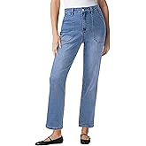 luvamia Straight Leg Jeans for Women Trendy High Waisted Stretchy Denim Pants Ankle Length Patch Pocket Trouser Jeans